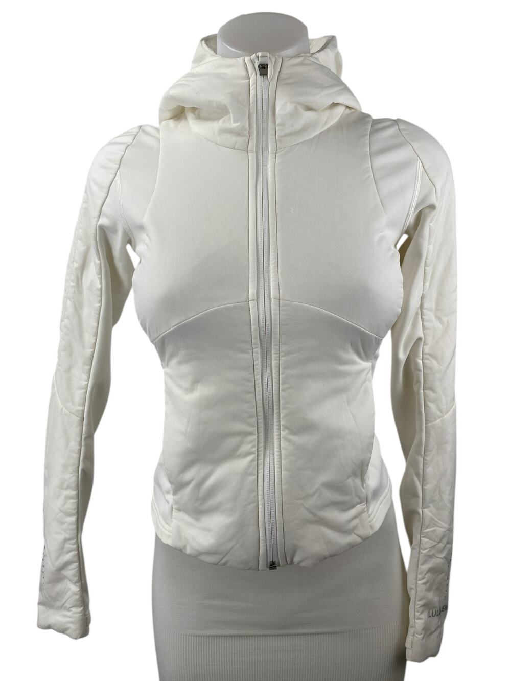 Lululemon Push Your Pace Women's White Hoodie Full Zip Athletic Jacket Size 2